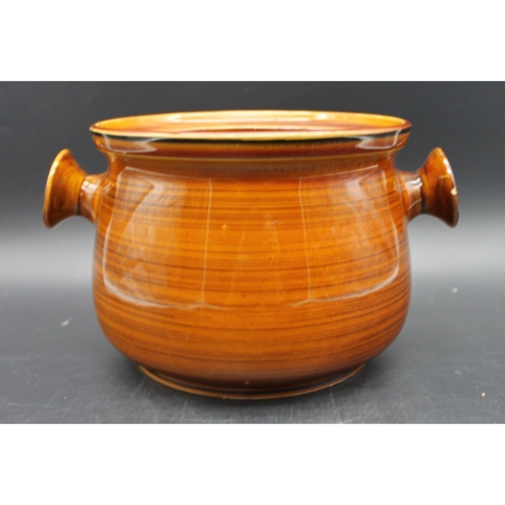 Nasco Brittany Oven Proof Brown Drip Glaze Pottery Crock w Handles USA